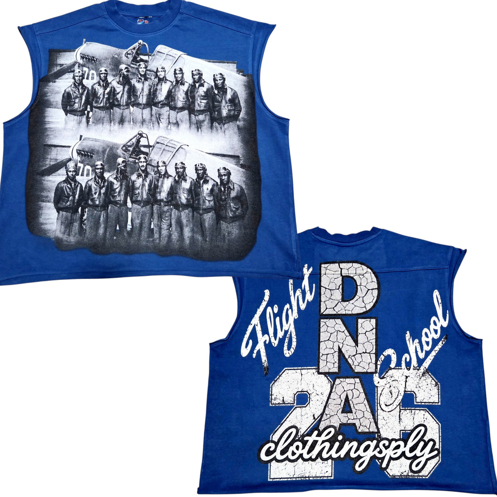 "FLIGHT SCHOOL '26" SLEEVELESS UNISEX TEE -BLUE