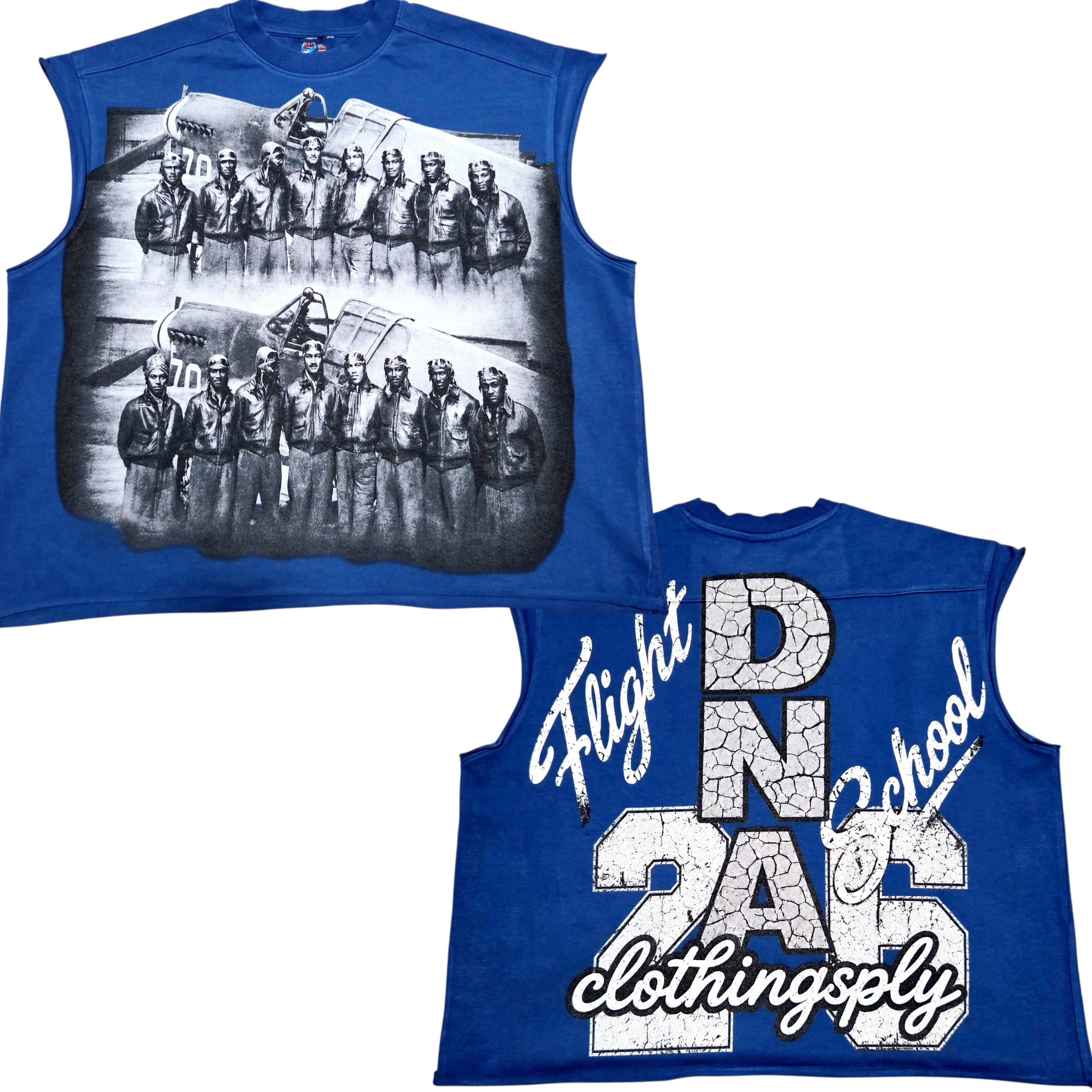 "FLIGHT SCHOOL '26" SLEEVELESS UNISEX TEE -BLUE